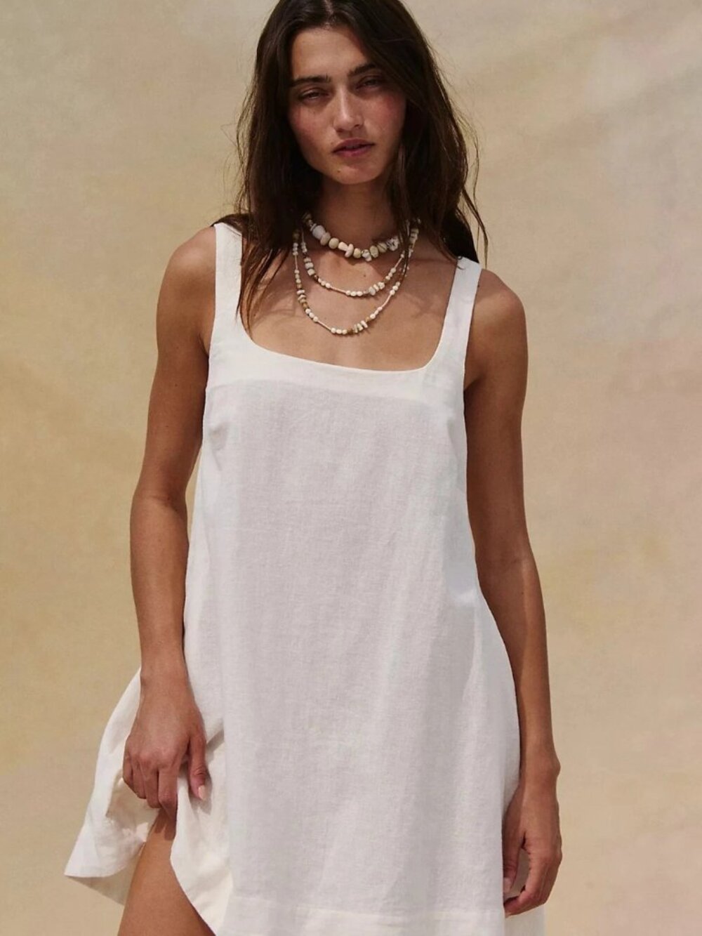 Free People Free-est Breezy Linen Mini Dress Sleeveless Square Neck XL 290466